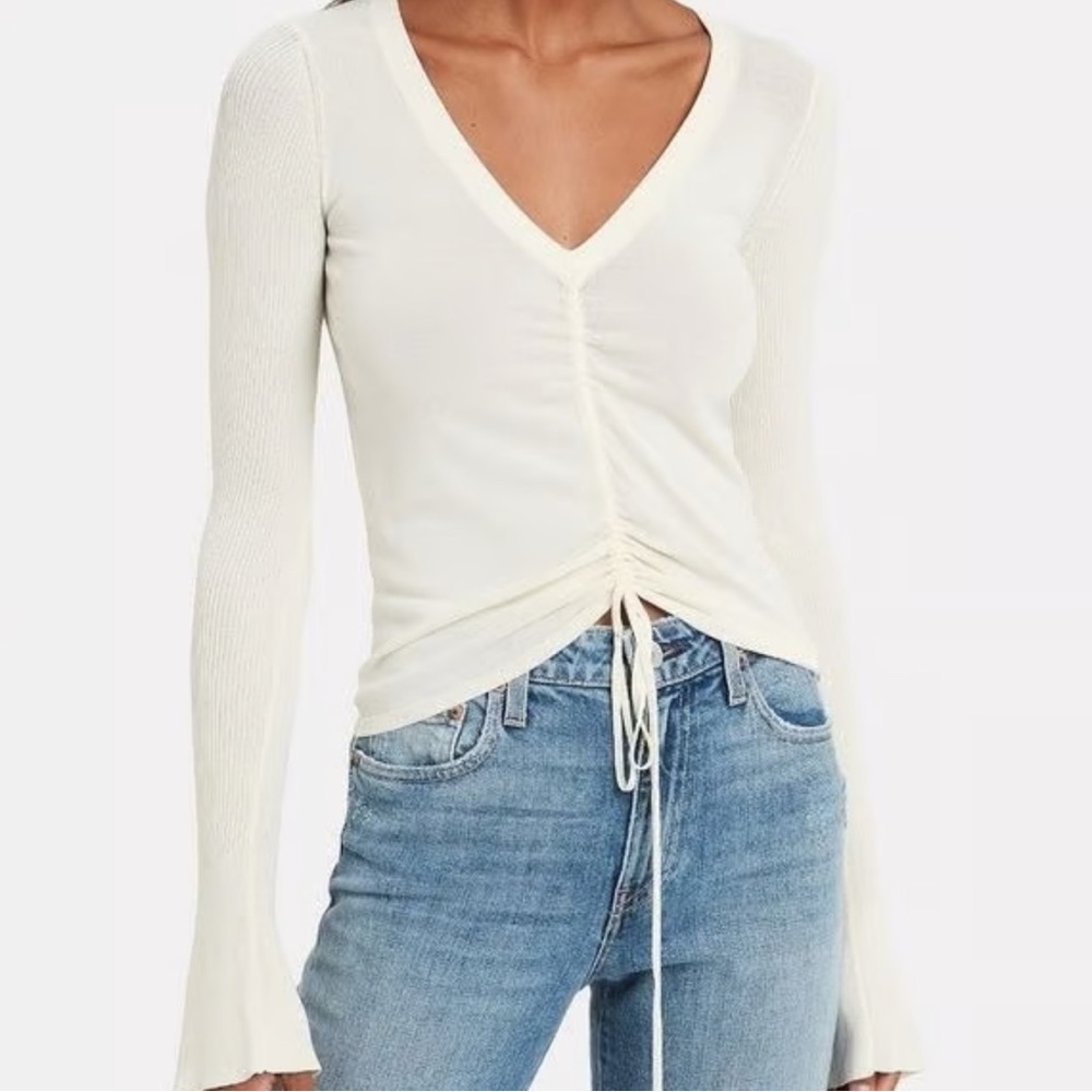 NICHOLAS Cream V-Neck Ruched Long Sleeve Top